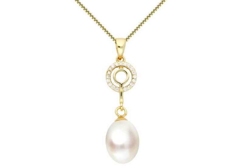 LÖB Kette mit Anhänger 925 Silber Kette Ring Anhänger Zirkonia Zuchtperle 750 Gold vergoldet (Geschenke für Frauen Beste Freundin Mutter Mama Damen zum Geburtstag Weihnachten Weihnachtsgeschenke), Halskette Echte Perlen Perlenanhänger Tropfen Tropfenanhänger Oval von LÖB