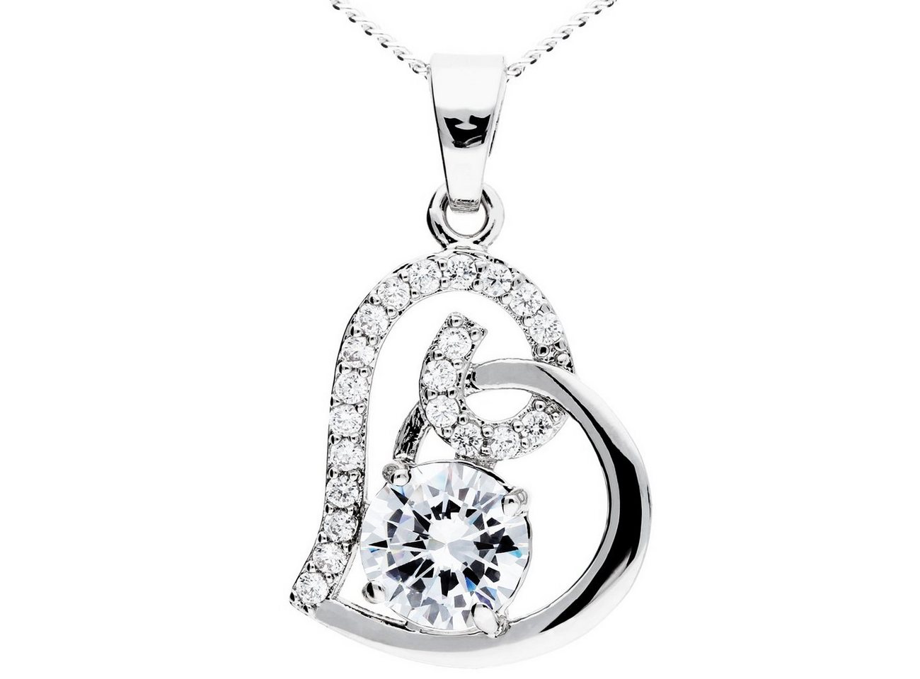 LÖB Kette mit Anhänger Damen Halskette 925 Silber Herz Anhänger Unendlich Zirkonia Stein Weiß (Herzkette Glitzer Strass Kette Herzanhänger), Geschenke für Frauen zum Geburtstag Weihnachten Weihnachtsgeschenke von LÖB