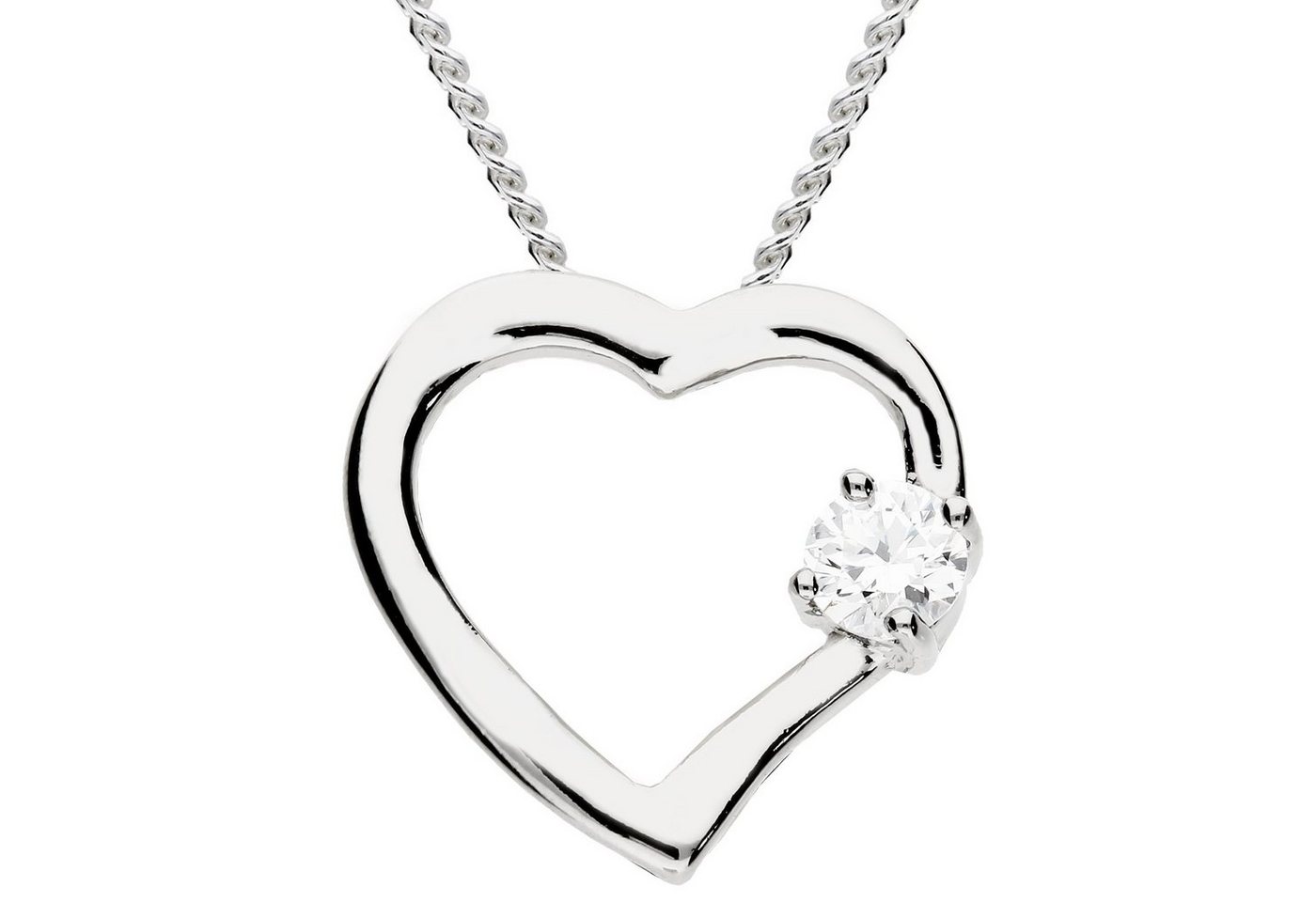 LÖB Kette mit Anhänger Damen Halskette 925 Silber Offenes Herz Anhänger Zirkonia Stein Weiß (Geschenke Set für Frauen zum Geburtstag Weihnachten Weihnachtsgeschenke), Herzkette Kette Glitzer Strass Diamant Form Herzform Herzanhänger von LÖB