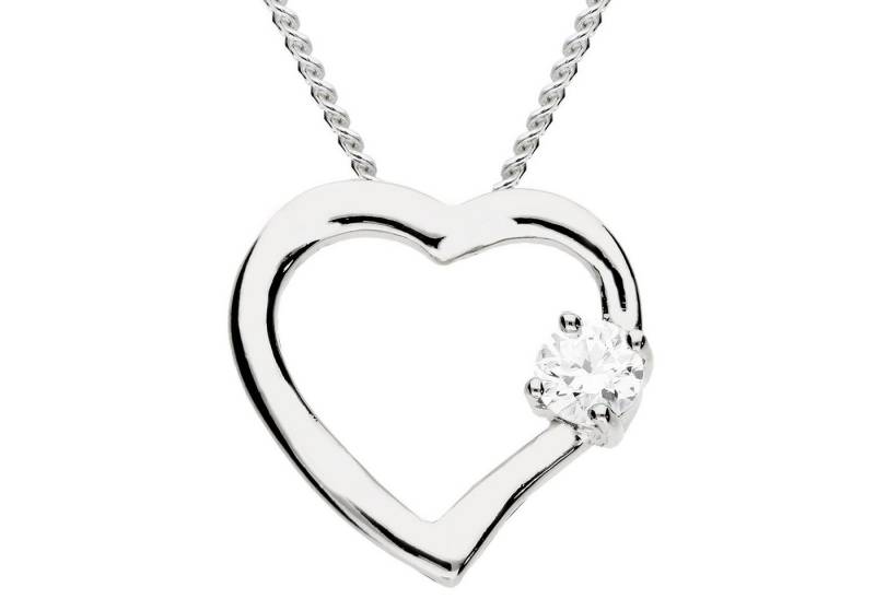 LÖB Kette mit Anhänger 925 Silber Kette Offenes Herz Anhänger Zirkonia Stein Herzkette weiß (Geschenke für Frauen Beste Freundin Mutter Mama Damen zum Geburtstag Weihnachten Weihnachtsgeschenke, Inkl. Schmuckbox), Halskette Herzanhänger Herzen Herzform Glitzer Strass Brautschmuck von LÖB