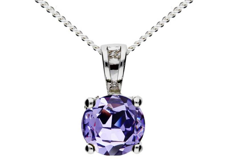 LÖB Kette mit Anhänger 925 Silber Halskette Zirkonia Stein Anhänger Kette Lila Amethyst Rund (Geschenke für Frauen Beste Freundin Mutter Mama Damen zum Geburtstag Weihnachten Weihnachtsgeschenke), Strass Glitzer Solitär Steinchen Diamant Form 45cm von LÖB