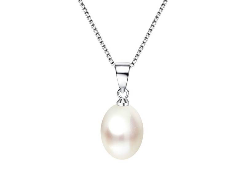 LÖB Kette mit Anhänger 925 Silber Halskette Zuchtperle Echte Tropfen Perlen Anhänger weiß (Geschenke für Frauen Beste Freundin Mutter Mama Damen zum Geburtstag Weihnachten Weihnachtsgeschenke, Inkl. Schmuckbox), Kette Brautschmuck Perlenkette Perlenanhänger Süßwasserperle Rund Oval von LÖB