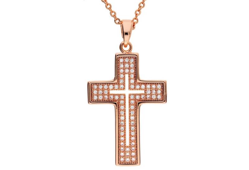 LÖB Kette mit Anhänger 18K Roségold vergoldet Zirkonia Steine Kette Kreuz Anhänger Kreuzkette (Geschenke für Frauen Beste Freundin Mutter Mama Damen zum Geburtstag Weihnachten Weihnachtsgeschenke, Inkl. Schmuckbox), Halskette Glitzer Strass Kreuzanhänger Kommunion Konfirmation Firmung von LÖB