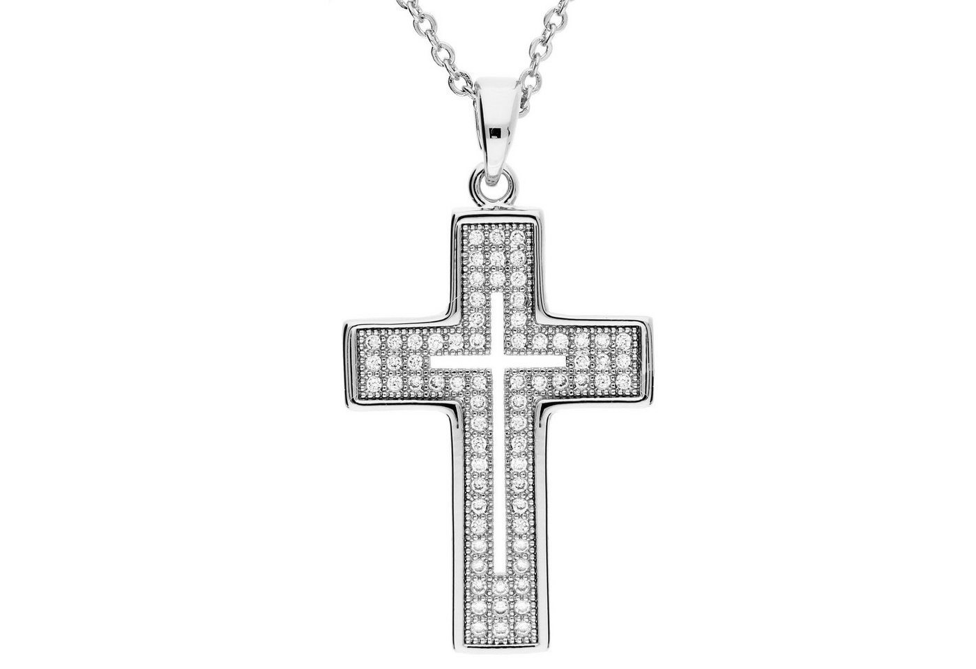 LÖB Kette mit Anhänger Damen Halskette Kreuz Anhänger Glitzer Zirkonia Steine Silber Weiß (Kette Kreuzkette Strass Kreuzanhänger), Geschenke Frauen Mädchen Kommunion Taufe Taufkette Firmung Weihnachten von LÖB