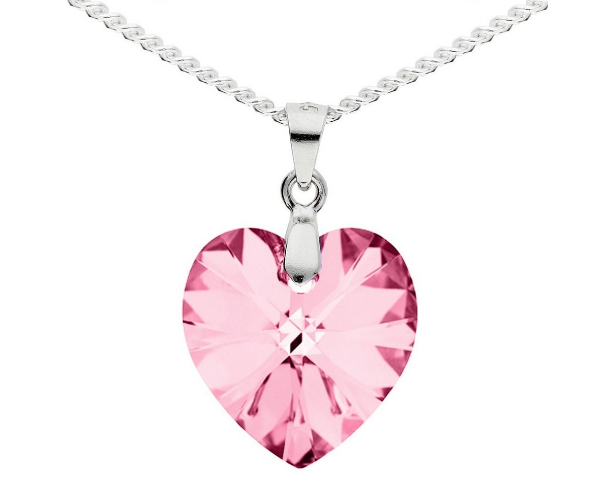 LÖB Kette mit Anhänger Damen Halskette Silber Herz Anhänger Kristall Rosa Mädchen Herzkette (Geschenke für Frauen zum Geburtstag Weihnachten Weihnachtsgeschenke), Kette Herzanhänger Herzstein Herzen Strass Glitzer Kristall Stein Pink von LÖB