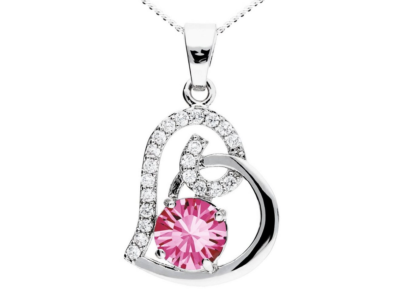 LÖB Kette mit Anhänger Kette Infinity Herz Anhänger Zirkonia Glitzer Stein Silber Rosa Pink (Geschenke für Damen Frauen Freundin Mutter Mama zum Geburtstag Muttertag Muttertagsgeschenk, Inkl. Schmuckbox), Halskette Herzanhänger Herzen Herzkette Strass Herzform Unendlich Ring von LÖB