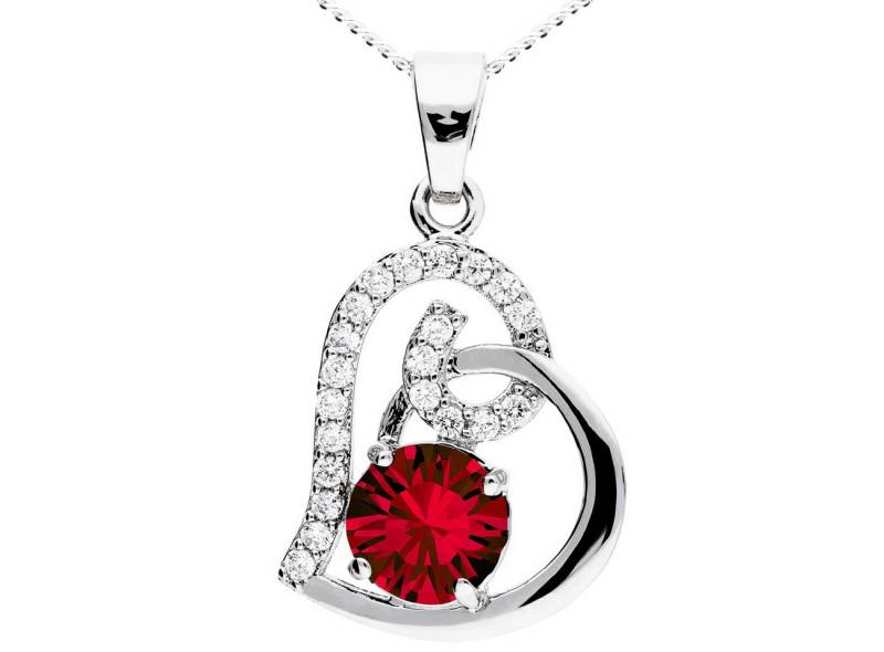 LÖB Kette mit Anhänger 18K Weißgold vergoldet Kette Zirkonia Steine Herz Anhänger silber rot (Geschenke für Frauen Beste Freundin Mutter Mama Damen zum Geburtstag Weihnachten Weihnachtsgeschenke, Inkl. Schmuckbox), Damen Halskette Herzanhänger Herzen Herzkette Herzform Strass Glitzer von LÖB