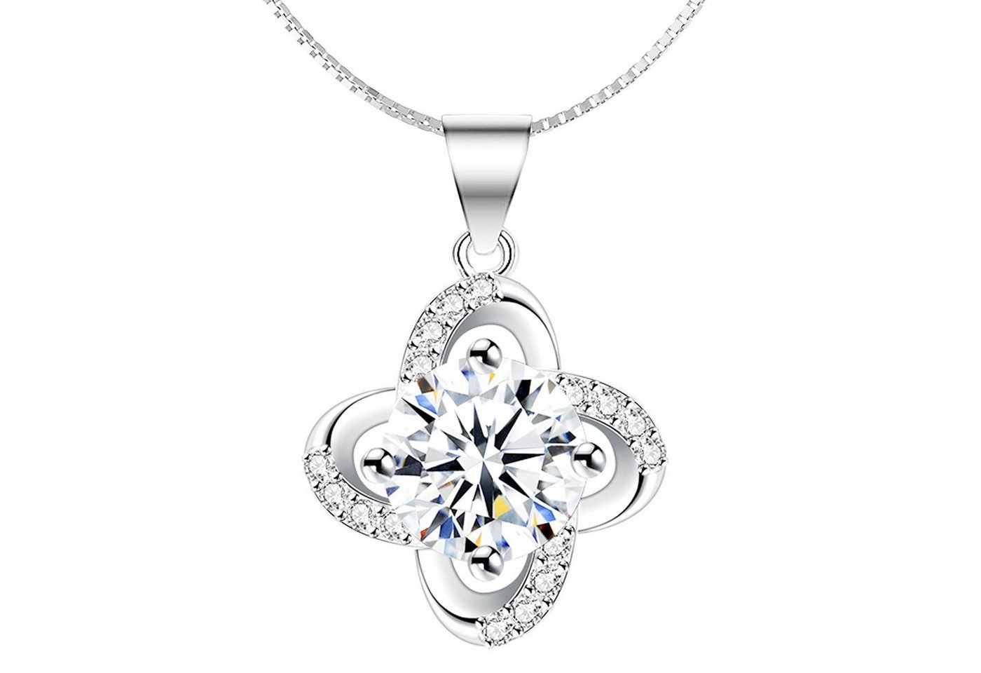 LÖB Kette mit Anhänger Halskette Silber Infinity Blume Zirkonia Solitär Stein Blüte Anhänger (Geschenke für Frauen Freundin Mutter Mama zum Geburtstag Muttertag Muttertagsgeschenk, Inkl. Schmuckbox), Kette Steinanhänger Strass Glitzer Steinchen Braut Brautschmuck von LÖB