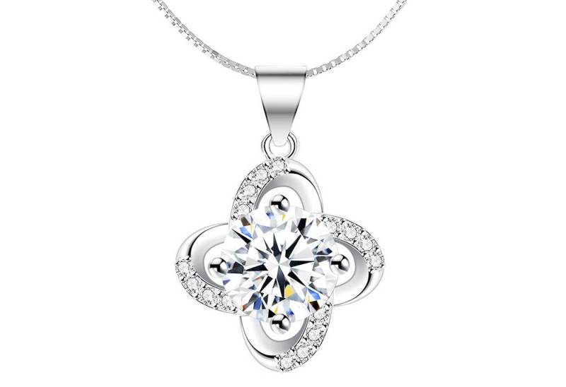 LÖB Kette mit Anhänger Silber Halskette Infinity Blume Zirkonia Stein Solitär Blüte Anhänger (Geschenke für Frauen Beste Freundin Mutter Mama Damen zum Geburtstag Weihnachten Weihnachtsgeschenke, Inkl. Schmuckbox), Kette Steinanhänger Strass Glitzer Steinchen Braut Brautschmuck von LÖB