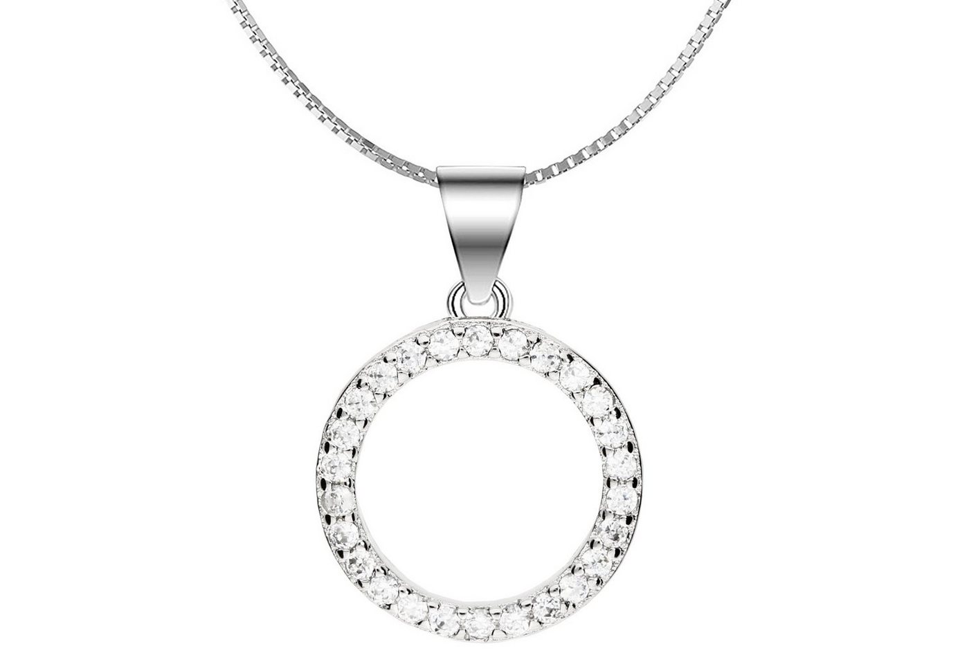 LÖB Kette mit Anhänger Halskette 925 Silber Zirkonia Ring Kreis Anhänger, Damen Kette Kreisanhänger Offen mit Glitzer Strass Steinen Minimalistisch Geometrisch Ringanhänger Klein Rund Braut Brautschmuck 45cm Geschenke für Frauen Freundin Mama zum Valentinstag Geburtstag von LÖB