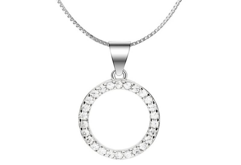 LÖB Kette mit Anhänger 925 Silber Kette Zirkonia Glitzer Steine Ring Kreis Anhänger Modern (Geschenke für Frauen Beste Freundin Mutter Mama Damen zum Geburtstag Weihnachten Weihnachtsgeschenke, Inkl. Schmuckbox), Halskette Strass Ringanhänger Geometrisch Kreisanhänger Brautschmuck von LÖB