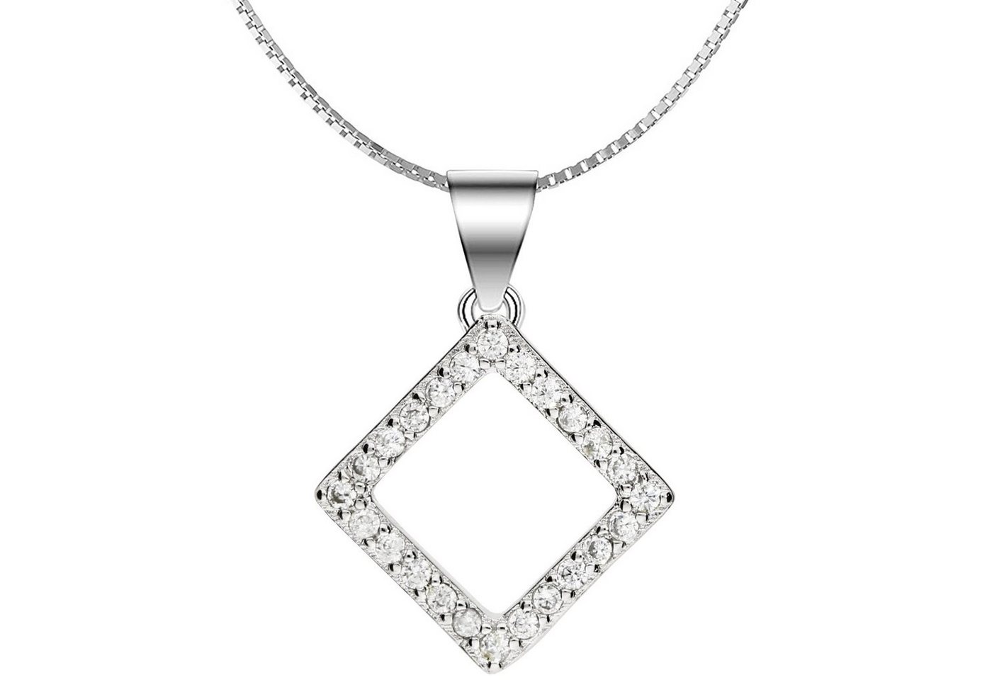 LÖB Kette mit Anhänger Halskette 925 Silber Zirkonia mit Raute Anhänger, Damen Kette Diamant Form Offen mit Glitzer Strass Steinen Minimalistisch Geometrisch 45cm Braut Brautschmuck Quadrat Eckig Silberkette Geschenke für Frauen Freundin Mama zum Valentinstag Geburtstag von LÖB