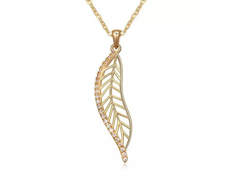 LÖB Kette mit Anhänger 750er Gold Vergoldet Halskette Zirkonia Blatt Anhänger Glitzer Kette (Geschenke für Frauen Beste Freundin Mutter Mama Damen zum Geburtstag Weihnachten Weihnachtsgeschenke, Inkl. Schmuckbox), Blattanhänger Boho Trachtenkette Trachtenschmuck Dirndl Oktoberfest von LÖB