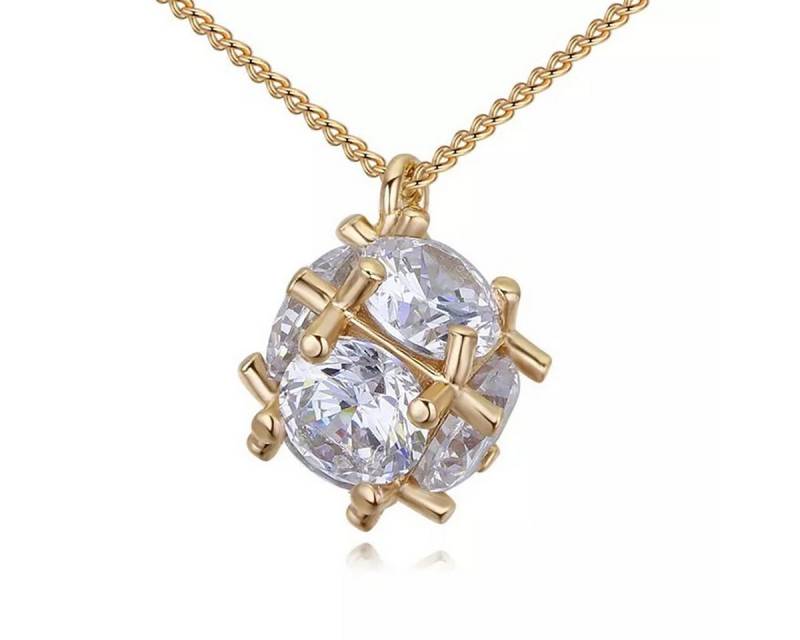 LÖB Kette mit Anhänger 18K Gold vergoldet Halskette Zirkonia Kugel Anhänger Glitzer Stein (Geschenke für Frauen Beste Freundin Mutter Mama Damen zum Geburtstag Weihnachten Weihnachtsgeschenke, Inkl. Schmuckbox), Damen Kette Strass Perlenanhänger Perle Steinchen Rund weiß von LÖB