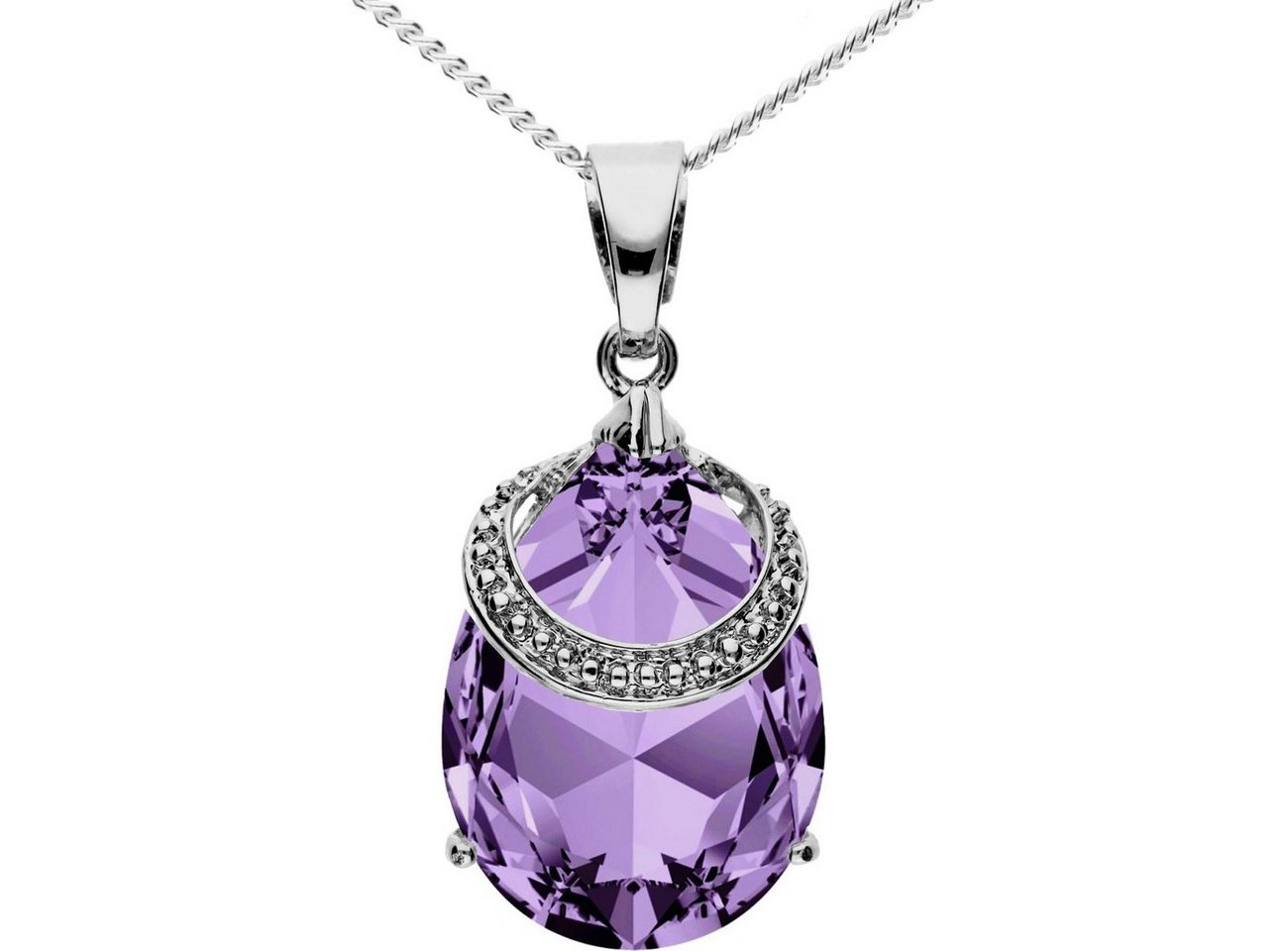 LÖB Kette mit Anhänger Halskette Kette Zirkonia Tropfen Strass Glitzer Anhänger Silber Lila (Geschenke für Frauen Freundin zum Geburtstag Ostern, Inkl. Schmuckbox), Damen Elegant Tropfenanhänger Oval Stein Groß Tropfenform von LÖB