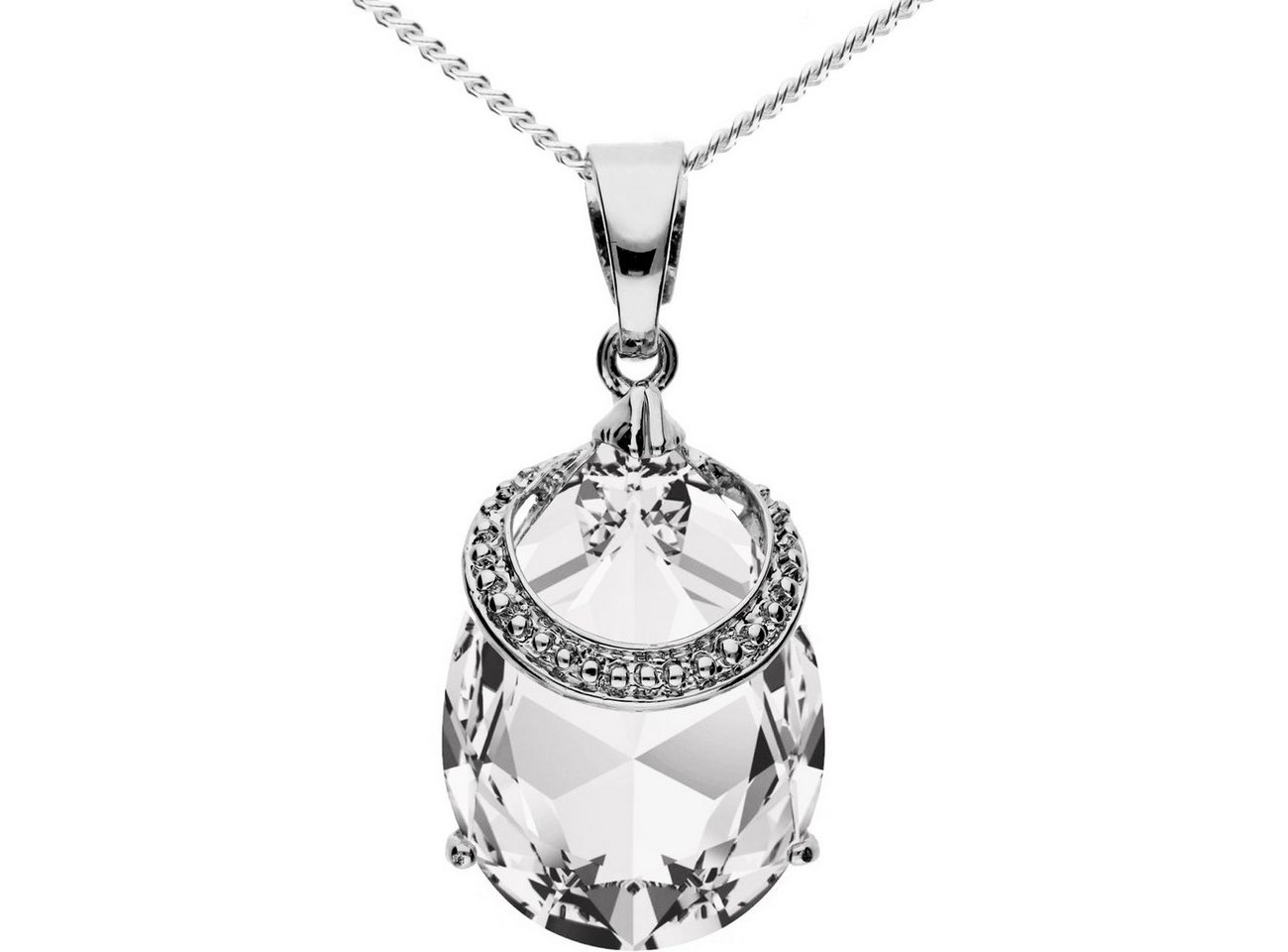 LÖB Kette mit Anhänger Halskette Kette Zirkonia Tropfen Strass Glitzer Anhänger Silber Weiß (Geschenke für Frauen Freundin zum Geburtstag Ostern, Inkl. Schmuckbox), Damen Elegant Tropfenanhänger Oval Stein Groß Tropfenform von LÖB