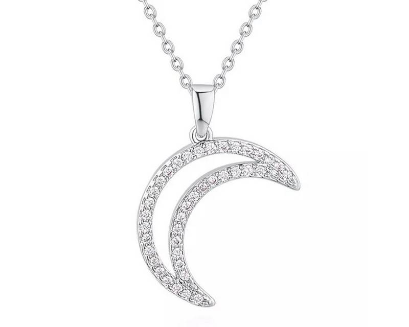 LÖB Kette mit Anhänger 750er Weißgold Vergoldet Kette Zirkonia Mond Anhänger Halbmond Silber (Geschenke für Frauen Beste Freundin Mutter Mama Damen zum Geburtstag Weihnachten Weihnachtsgeschenke, Inkl. Schmuckbox), Glitzer Boho Trachtenkette Trachtenschmuck Dirndl Oktoberfest Schmuck von LÖB