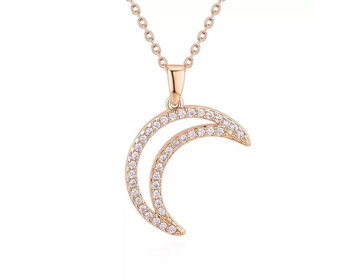 LÖB Kette mit Anhänger Halskette Mond Anhänger Zirkonia Strass Stein Gold, Damen Halbmond Kette Vergoldet Glitzer Kristall Steinchen Freundschaft Geschenke für Frauen Freundin Mama zum Valentinstag Geburtstag von LÖB