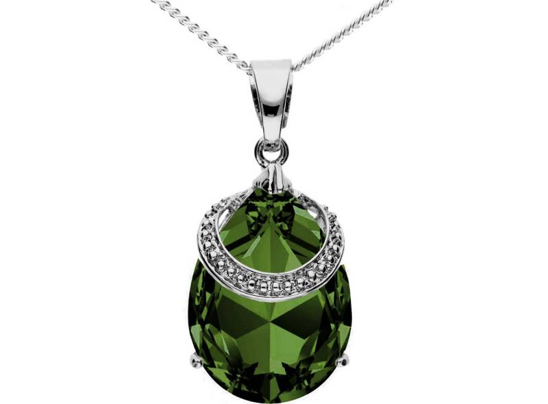 LÖB Kette mit Anhänger Halskette Tropfen Anhänger Zirkonia Strass Glitzer Stein Silber grün (Geschenke für Frauen Beste Freundin Mutter Mama Damen zum Geburtstag Weihnachten Weihnachtsgeschenke, Inkl. Schmuckbox), Damen Kette Brautschmuck Oval Tropfenanhänger Tropfenform smaragdgrün von LÖB