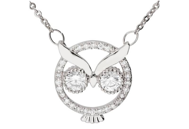 LÖB Kette mit Anhänger 18K Weißgold vergoldet Halskette Zirkonia Steine Eule Anhänger silber (Geschenke für Frauen Beste Freundin Mutter Mama Damen zum Geburtstag Weihnachten Weihnachtsgeschenke), Strass Glitzer Steinchen Vogel von LÖB