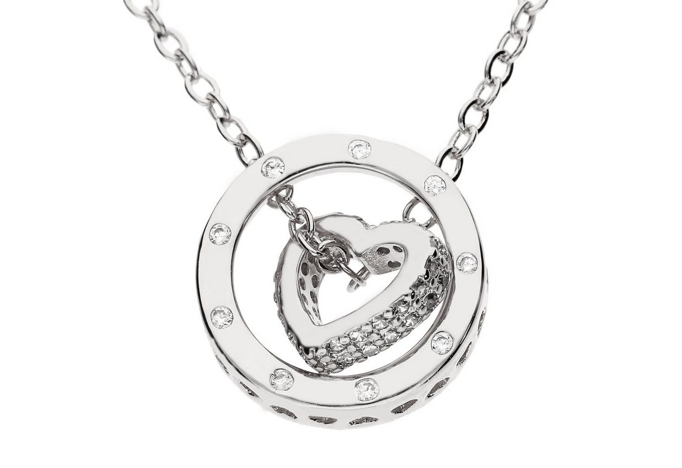 LÖB Kette mit Anhänger Kette Silber Ring Herz Zirkonia Anhänger Herzkette Glitzer Stein (Geschenke für Frauen Freundin Mutter Mama zum Geburtstag Muttertag Muttertagsgeschenk, Inkl. Schmuckbox), Damen Halskette Strass Herzanhänger Herzen Ringanhänger Herzform von LÖB