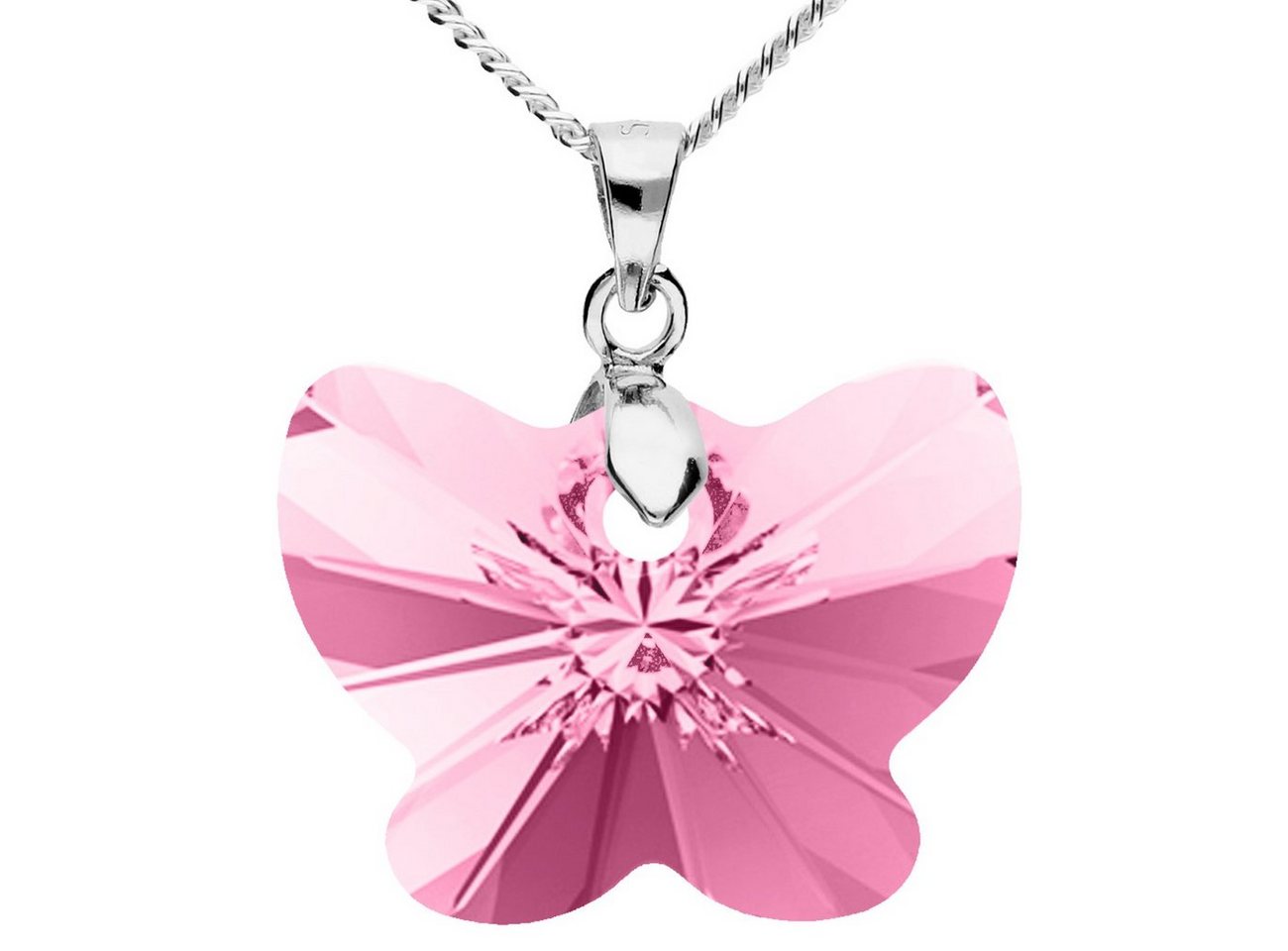 LÖB Kette mit Anhänger Kette 925 Silber Schmetterling Anhänger Stein Rosa, Damenkette Silberkette mit Anhänger Strass Glitzer Kristall Stein Pink Damen Kinder Mädchen Geschenke für Frauen Freundin Mama zum Valentinstag Geburtstag von LÖB