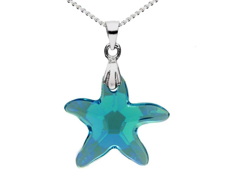 LÖB Kette mit Anhänger 925 Silber Kette Seestern Stern Kristall Stein Anhänger Blau Türkis (Geschenke für Frauen Beste Freundin Mutter Mama Damen zum Geburtstag Weihnachten Weihnachtsgeschenke, Inkl. Schmuckbox), Damen Kinder Silberkette Sternchen Meer Strass Glitzer von LÖB