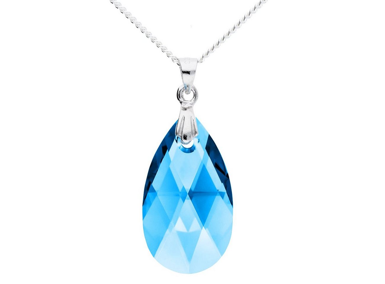 LÖB Kette mit Anhänger Kette 925 Silber Tropfen Kristall Anhänger Blau, Damenkette Silberkette mit blauen Tropfenanhänger Strass Glitzer Kristall Stein Oval Träne Chandelier Braut Brautschmuck Geschenke für Frauen Freundin Mama zum Valentinstag Geburtstag von LÖB