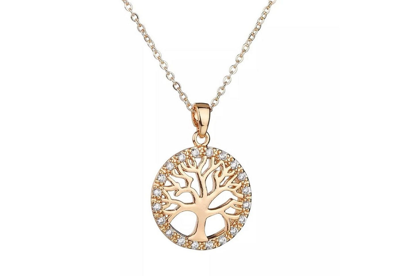 LÖB Kette mit Anhänger Kette 925 Silber Vergoldet Lebensbaum mit Zirkonia, Damen Halskette Baum des Lebens mit Strass Glitzer Steinen Steinchen Vintage Silberkette Gold Geschenke für Frauen Freundin Mama zum Valentinstag Geburtstag von LÖB