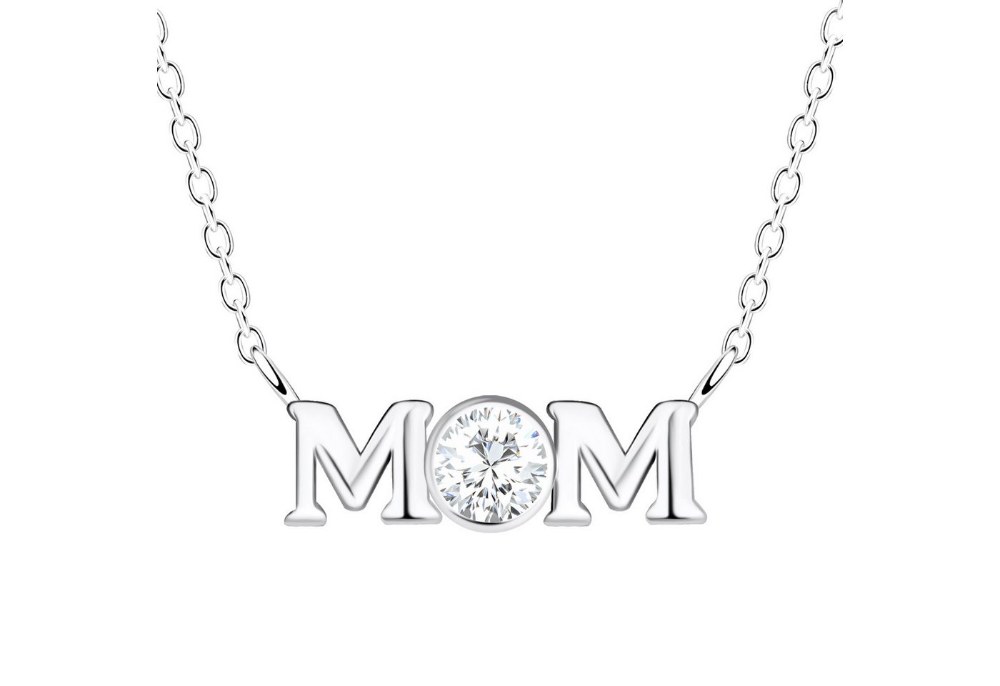 LÖB Kette mit Anhänger Kette 925 Silber Zirkonia Stein Anhänger MOM Schriftzug Diamant Form (Geschenke für Frauen Freundin Mama Mutter Oma zum Geburtstag Muttertag Muttertagsgeschenk), Damen Halskette Strass Glitzer Solitär Steinchen Ich Liebe Dich von LÖB