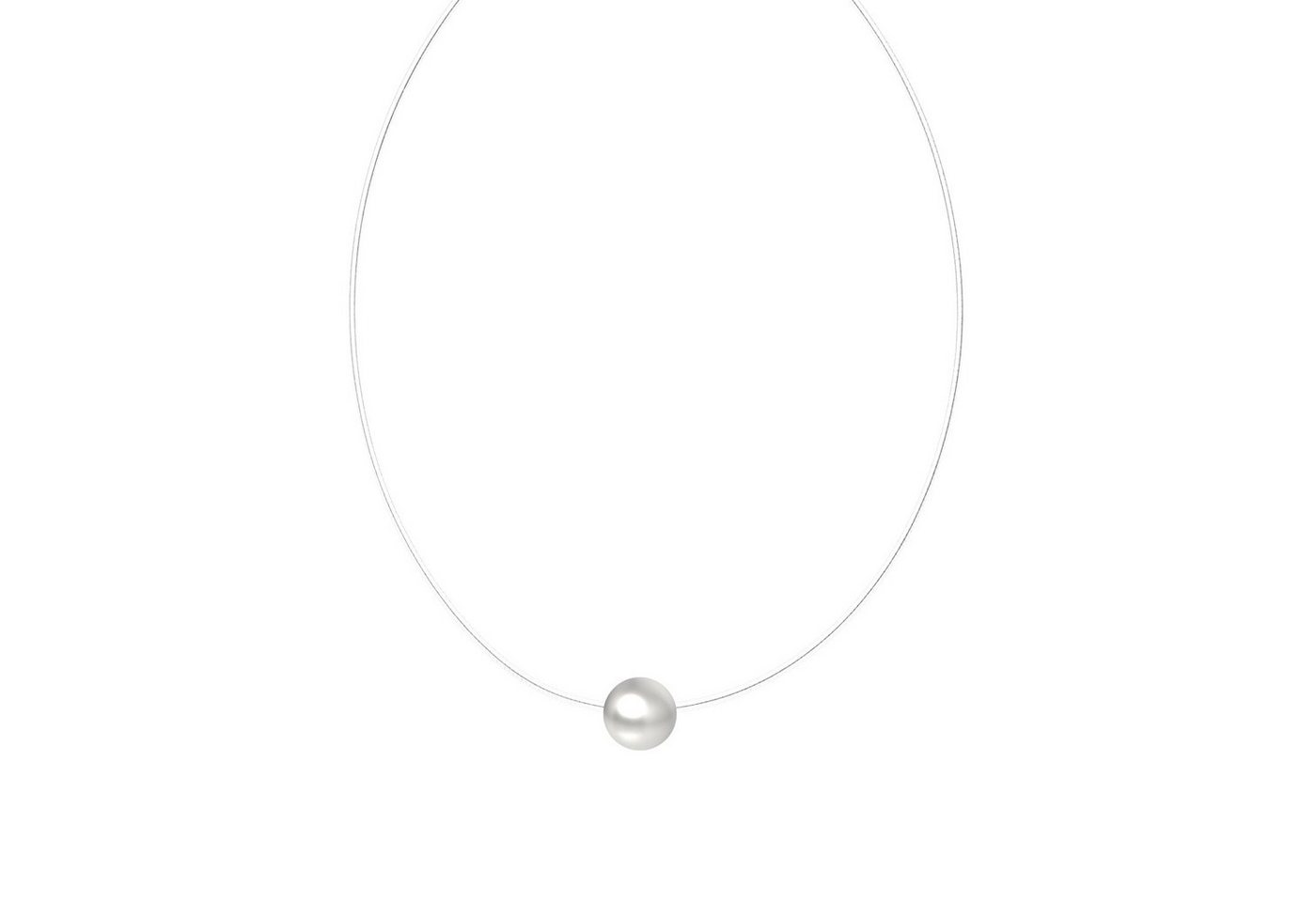 LÖB Kette mit Anhänger Kette Halskette Nylon mit Perlen 925 Silber Weiß, Damen Collier Halsband Halsnah Nylonband mit einer Perle Kugel Tropfenanhänger Schwebend Perlenkette Rund Choker Brautschmuck Braut Hochzeit Geschenke für Frauen Freundin Mama zum Valentinstag Geburtstag von LÖB