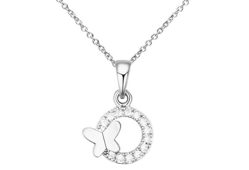 LÖB Kette mit Anhänger 18K Weißgold vergoldet Kette Schmetterling Zirkonia Anhänger Silber (Geschenke für Frauen Beste Freundin Mutter Mama Damen zum Geburtstag Weihnachten Weihnachtsgeschenke, Inkl. Schmuckbox), Damen Halskette Kreis Ring Offen Glitzer Strass Steine von LÖB