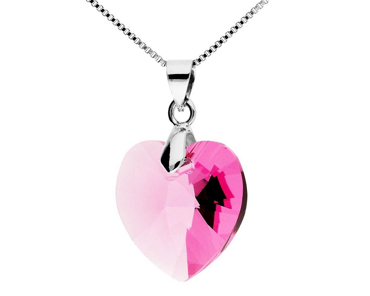 LÖB Kette mit Anhänger Kette Silber mit Herz Kristall Anhänger Pink Rosa, Silberkette mit pinkem Herz Anhänger Strass Glitzer Kristall Stein Herzanhänger Herzstein Herzen Damenkette Herzkette Ich Liebe Dich Rosa Geschenke Für Frauen Freundin Mama zum Valentinstag Geburtstag von LÖB