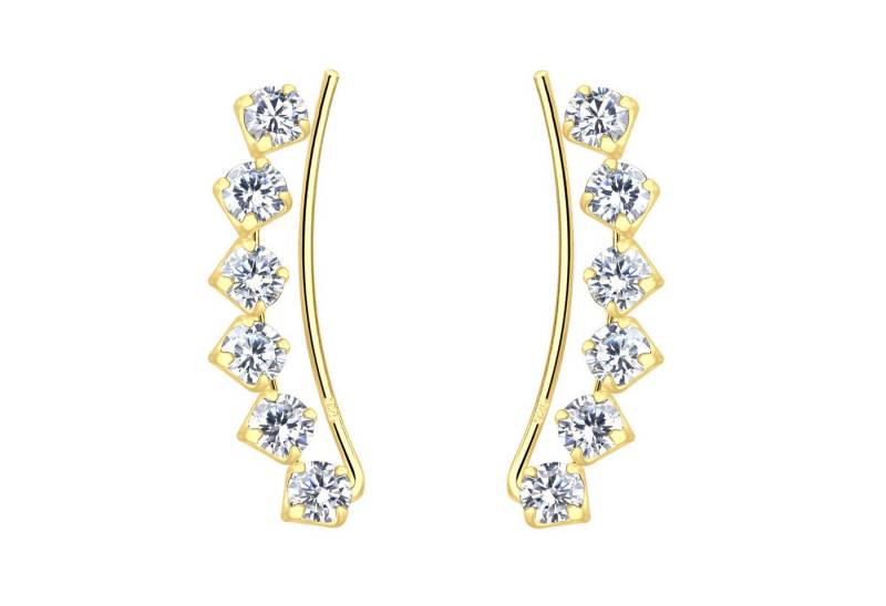 LÖB Ohrklemme 925 Silber Ohrklemme Ohrringe Bogen Zirkonia Ohrkletterer Lang Gold (Geschenke für Frauen Beste Freundin Mutter Mama Damen zum Geburtstag Weihnachten Weihnachtsgeschenke, Inkl. Schmuckbox), Ohrmanschetten Glitzer Strass Ear Climber Modern Ohr Kletterer Stein von LÖB