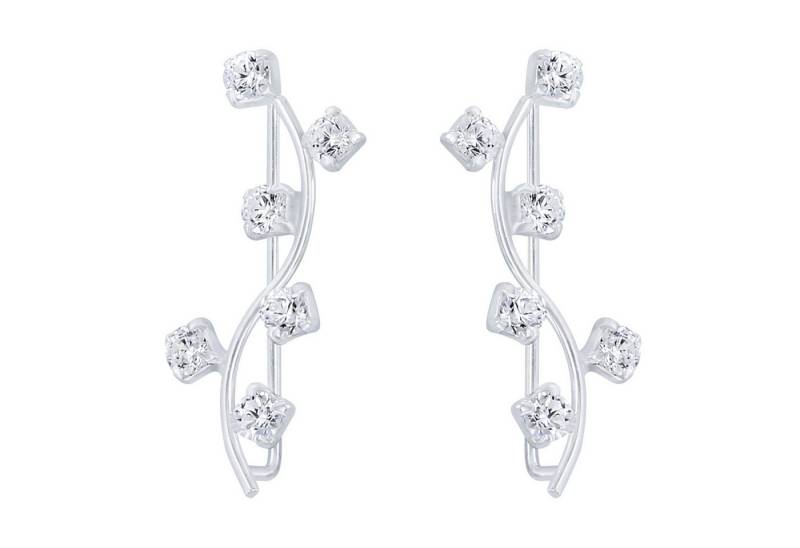 LÖB Ohrklemme 925 Silber Ohrringe Zirkonia Ohrklemme Ohrmanschette Modern Bogen Lang (Geschenke für Frauen Beste Freundin Mutter Mama Damen zum Geburtstag Weihnachten Weihnachtsgeschenke, Inkl. Schmuckbox), Ohrstecker Minimalistisch Geometrisch Ear Climber Glitzer Strass Stein von LÖB