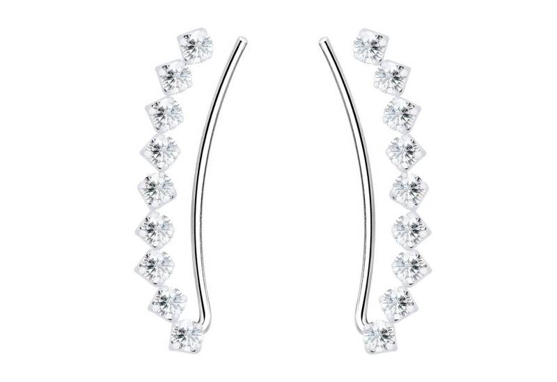 LÖB Ohrklemme 925 Silber Ohrringe Zirkonia Stein Ohrklemme Ohrmanschette Bogen Lang (Geschenke für Frauen Beste Freundin Mutter Mama Damen zum Geburtstag Weihnachten Weihnachtsgeschenke, Inkl. Schmuckbox), Ohrstecker Minimalistisch Filigran Ear Climber Glitzer Strass Modern von LÖB