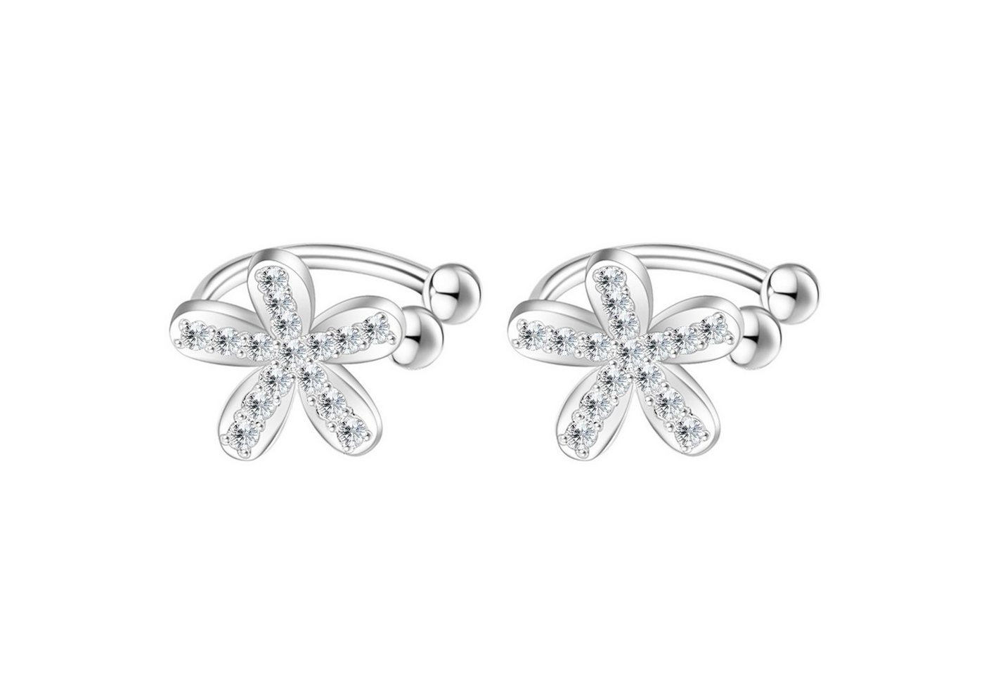 LÖB Ohrklemme Ohrklemme Silber Blumen Zirkonia Ear Cuff Fake Ohr Piercing Ring Hoop (Geschenke für Frauen Freundin Mutter Mama zum Geburtstag Muttertag Muttertagsgeschenk, Inkl. Schmuckbox), Ohrmanschette Set Helix Ohrpiercing Tribal Clip On Ohrringe Klemmring von LÖB