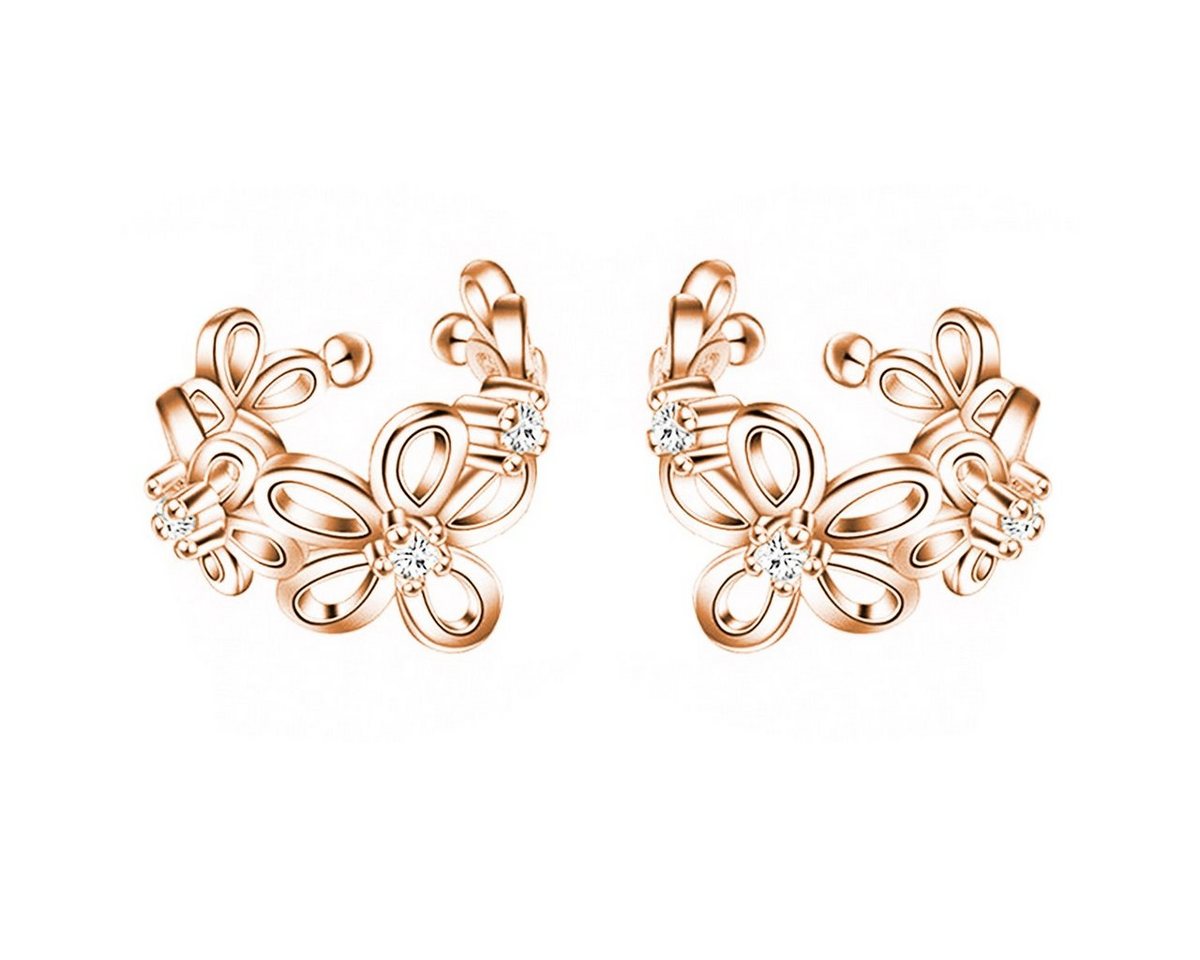 LÖB Ohrklemme Ohrklemmen 18K Roségold Vergoldet Blumen Zirkonia Ear Cuff Ohrringe (Geschenke für Frauen Freundin Mutter Mama zum Geburtstag Muttertag Muttertagsgeschenk, Inkl. Schmuckbox), Hoop Set Helix Ohrpiercing Tribal Ohrmanschette Ohr Ring Fake Piercing von LÖB