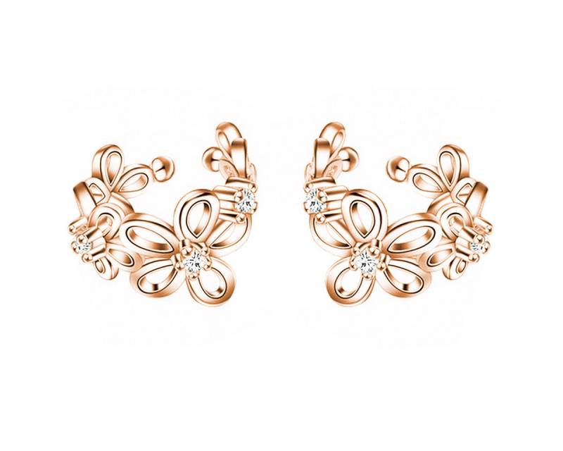 LÖB Ohrklemme 18K Roségold Vergoldet Ohrklemmen Blumen Zirkonia Ear Cuff Ohrringe (Geschenke für Frauen Beste Freundin Mutter Mama Damen zum Geburtstag Weihnachten Weihnachtsgeschenke, Inkl. Schmuckbox), Hoop Set Helix Ohrpiercing Tribal Ohrmanschette Ohr Ring Fake Piercing von LÖB