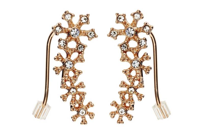 LÖB Ohrklemme Ohrklemme 750 Roségold vergoldet Zirkonia Ohrkletterer Ohrringe Blumen (Geschenke für Frauen Beste Freundin Mutter Mama Damen zum Geburtstag Weihnachten Weihnachtsgeschenke, Inkl. Schmuckbox), Ohrstecker Ohrmanschette Bogen Strass Glitzer Steine Bluten Modern von LÖB