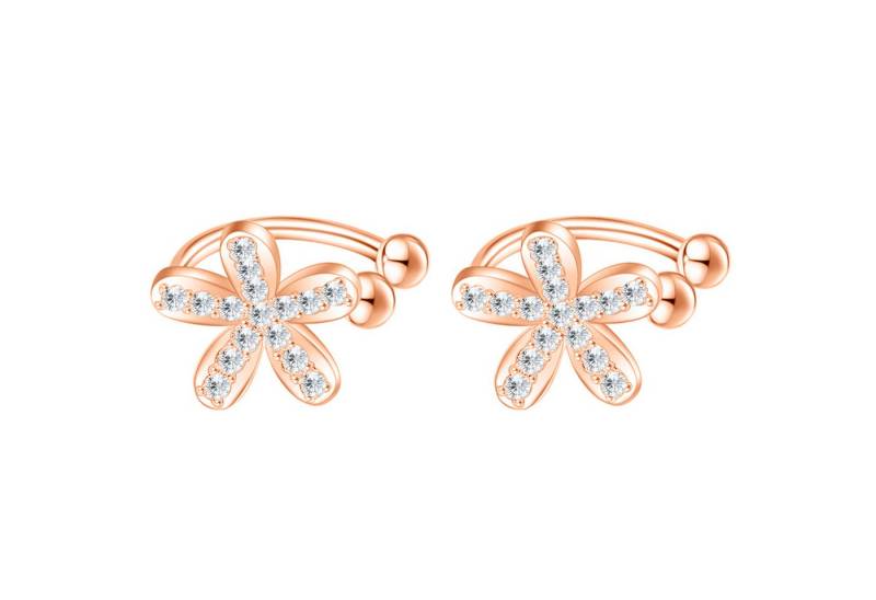 LÖB Ohrklemme 18K Roségold Vergoldet Ohrklemmen Blumen Zirkonia Ear Cuff Ohrringe (Geschenke für Frauen Beste Freundin Mutter Mama Damen zum Geburtstag Weihnachten Weihnachtsgeschenke, Inkl. Schmuckbox), Hoop Set Helix Ohrpiercing Tribal Ohrmanschette Ohr Ring Fake Piercing von LÖB
