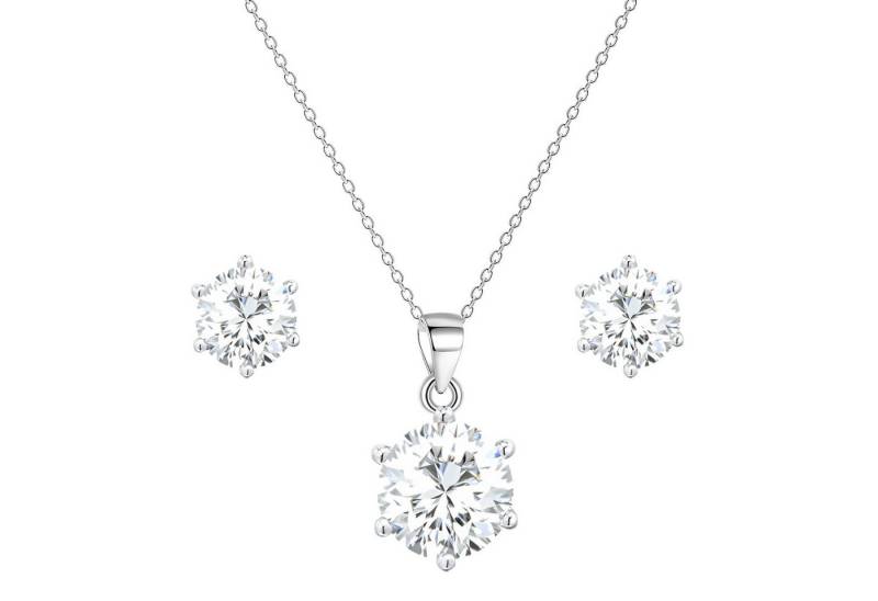 LÖB Ohrring und Ketten Set 750er Weißgold vergoldet Schmuckset Zirkonia Stein Kette Ohrringe Set (Geschenke für Frauen Beste Freundin Mutter Mama Damen zum Geburtstag Weihnachten Weihnachtsgeschenke), 18 Karat Halskette Strass Diamant Form Anhänger Steinanhänger Schmuck von LÖB