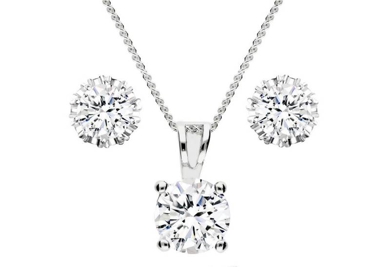 LÖB Ohrring und Ketten Set 750er Weißgold vergoldet Zirkonia Halskette Ohrringe Set Silber Weiß (Geschenke für Frauen Beste Freundin Mutter Mama Damen zum Geburtstag Weihnachten Weihnachtsgeschenke), 18 Karat Kette Ohrstecker Schmuckset Stein Anhänger in Diamant Form von LÖB