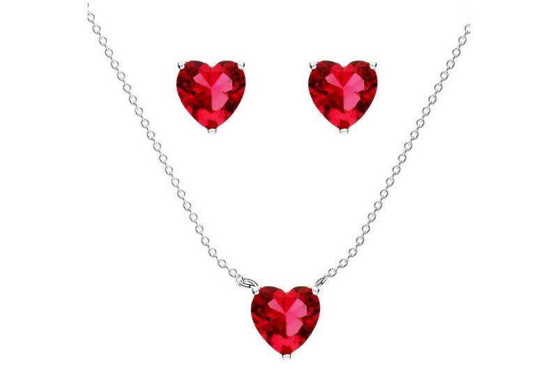LÖB Ohrring und Ketten Set 925 Silber Herz Anhänger Zirkonia Rot Ohrringe Halskette Set Herzkette (Geschenke für Frauen Beste Freundin Mutter Mama Damen zum Geburtstag Weihnachten Weihnachtsgeschenke), Kette Ohrstecker Schmuckset Valentinstag Valentinstagsgeschenk Liebe von LÖB