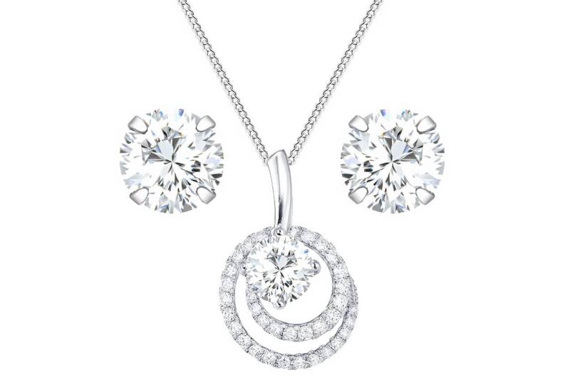 LÖB Ohrring und Ketten Set 925 Silber Ohrringe Halskette Ewige Ring Anhänger Zirkonia Stein Set (Geschenke für Frauen Beste Freundin Mutter Mama Damen zum Geburtstag Weihnachten Weihnachtsgeschenke), Ohrstecker Kette Schmuckset Brautschmuck Braut Strass Glitzer Weiß von LÖB