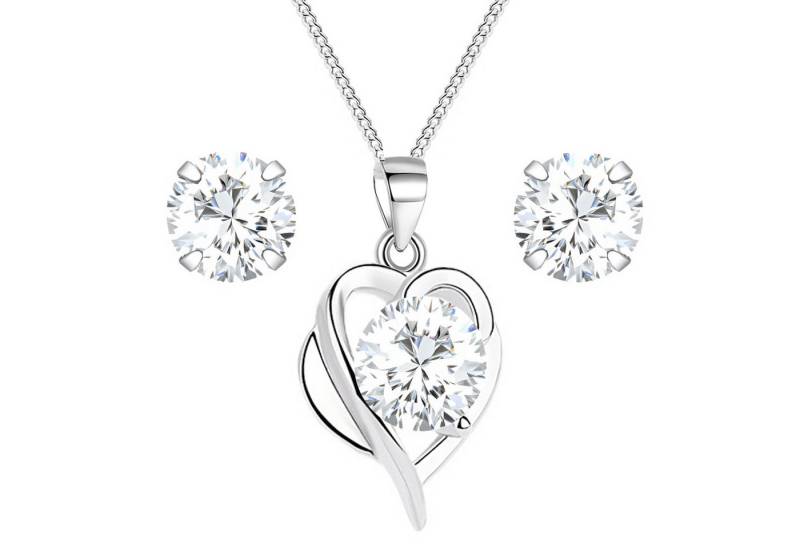 LÖB Ohrring und Ketten Set 925 Silber Ohrringe Halskette Set Herz Tropfen Anhänger Zirkonia Stein (Geschenke für Frauen Beste Freundin Mutter Mama Damen zum Geburtstag Weihnachten Weihnachtsgeschenke), Ohrstecker Kette Schmuckset Herzanhänger Herzkette Herzform Liebe Weiß von LÖB