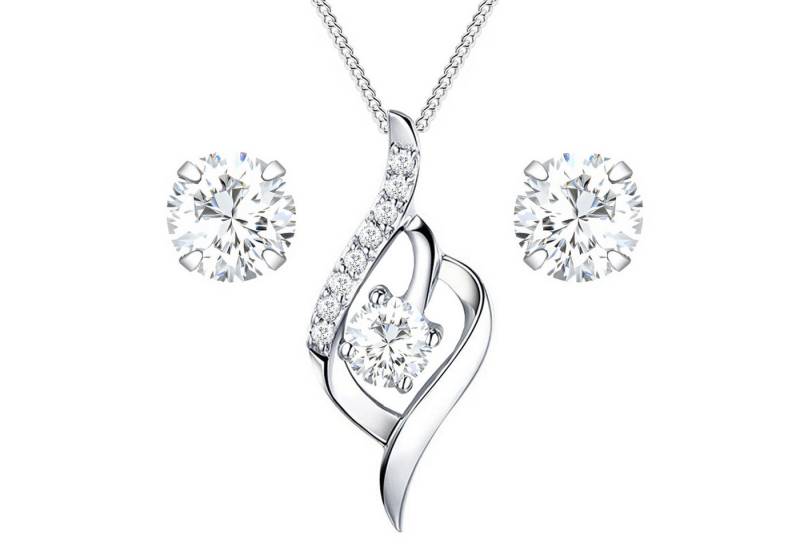 LÖB Ohrring und Ketten Set 925 Silber Ohrringe Kette Tropfen Anhänger Zirkonia Set Tropfenform (Geschenke für Frauen Beste Freundin Mutter Mama Damen zum Geburtstag Weihnachten Weihnachtsgeschenke), Ohrstecker Kette Schmuckset Brautschmuck Braut Stein Tropfenanhänger von LÖB