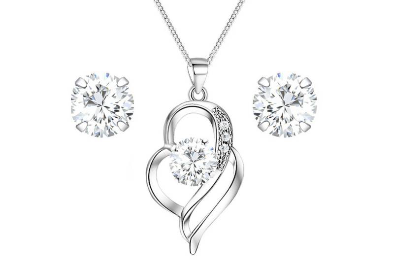 LÖB Ohrring und Ketten Set 925 Silber Schmuckset Tropfen Anhänger Zirkonia Ohrringe Halskette Set (Geschenke für Frauen Beste Freundin Mutter Mama Damen zum Geburtstag Weihnachten Weihnachtsgeschenke), Glitzer Stein Tropfenanhänger Tropfenform Brautschmuck Ohrstecker Oval von LÖB