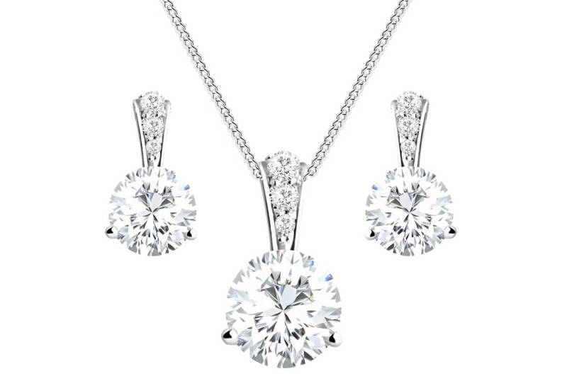 LÖB Ohrring und Ketten Set 925 Silber Schmuckset Tropfen Anhänger Zirkonia Ohrringe Halskette Set (Geschenke für Frauen Beste Freundin Mutter Mama Damen zum Geburtstag Weihnachten Weihnachtsgeschenke), Glitzer Stein Tropfenanhänger Tropfenform Brautschmuck Ohrstecker Oval von LÖB