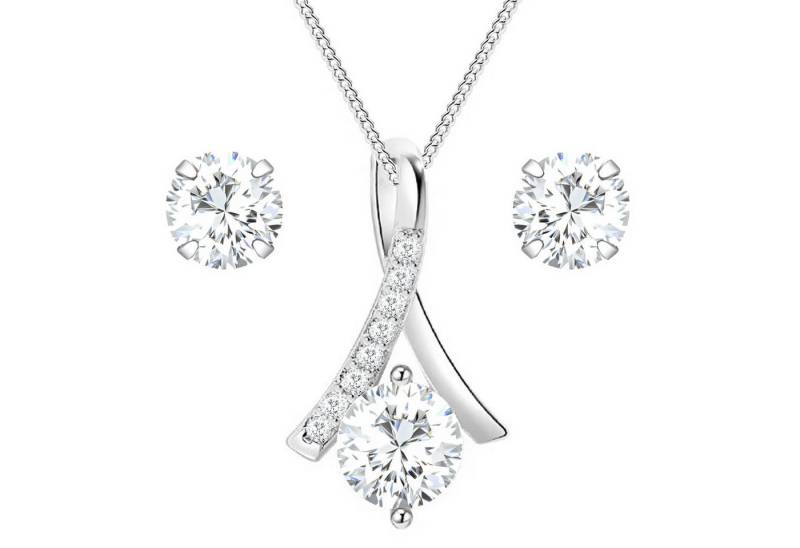 LÖB Ohrring und Ketten Set 925 Silber Tropfen Anhänger Zirkonia Stein Rund Ohrringe Halskette Set (Geschenke für Frauen Beste Freundin Mutter Mama Damen zum Geburtstag Weihnachten Weihnachtsgeschenke), Ohrstecker Kette Schmuckset Brautschmuck Braut Strass Glitzer Steine von LÖB